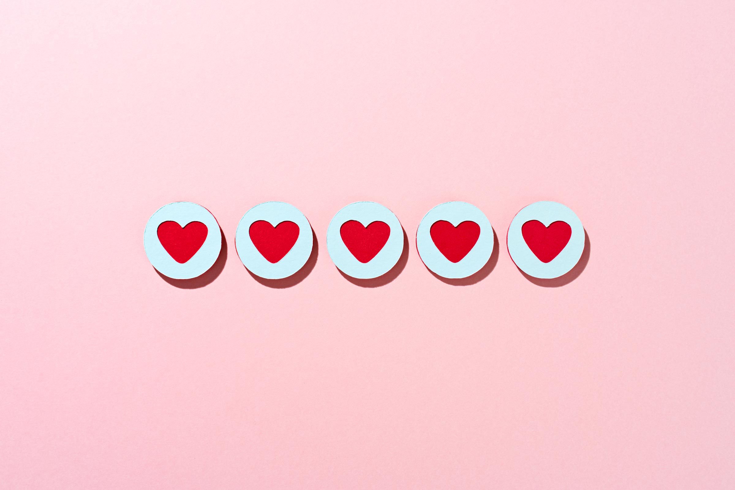 Five Heart Rating for Satisfaction Feedback and Review