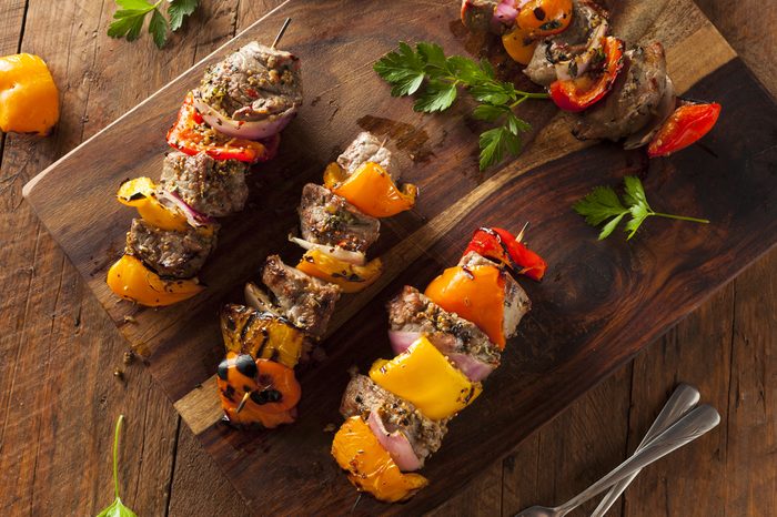 Homemade Grilled Steak and Veggie Shish Kebabs on a Skewer
