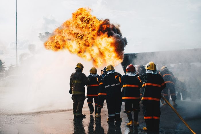 teamwork of Firefighters training
