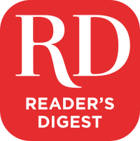 Logo displays bold white letters "RD" above "READER'S DIGEST" on a red square background.