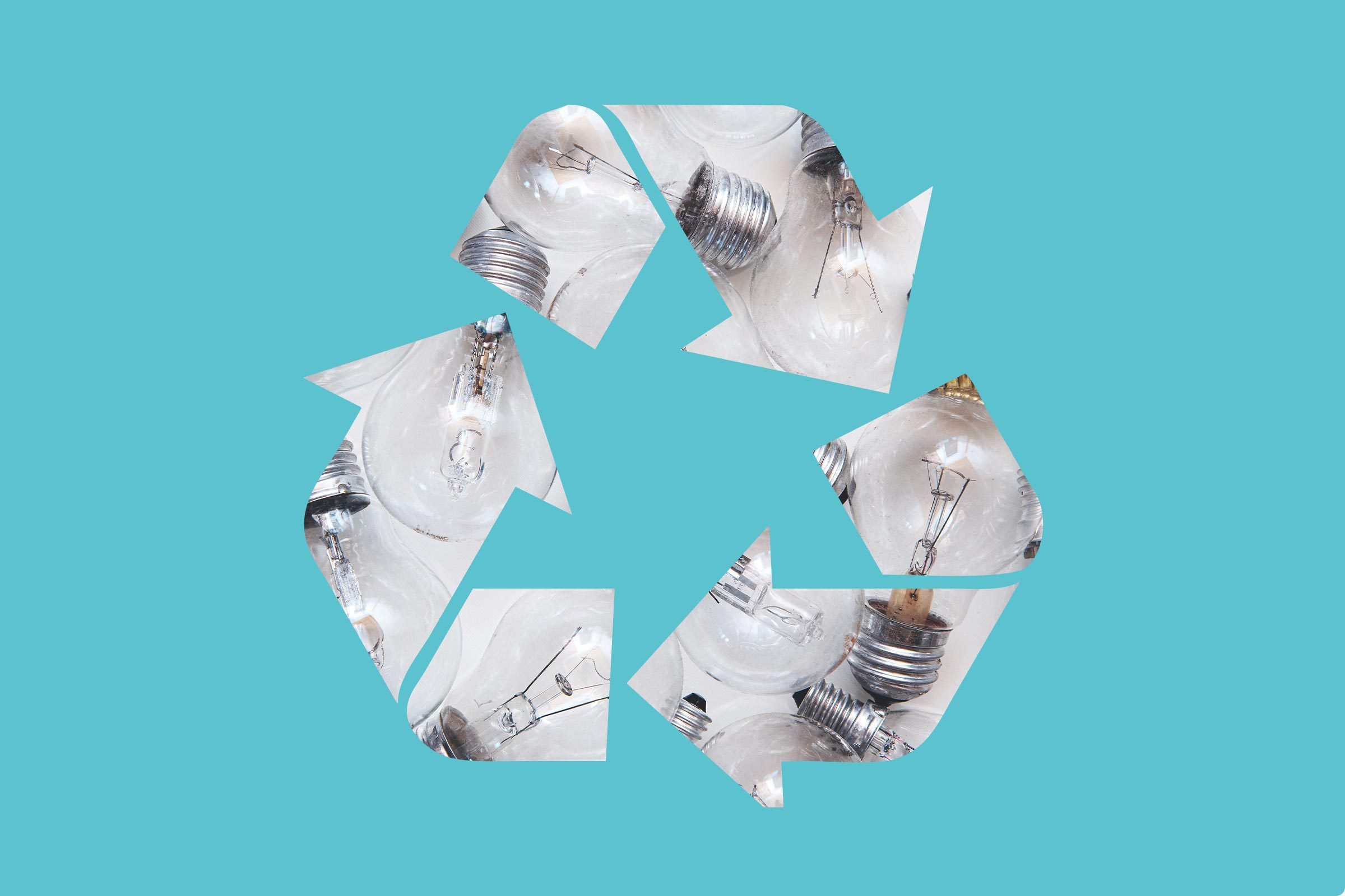 light bulbs in a recycle symbol on a blue background