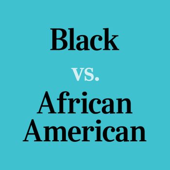 Text displays "Black vs. African American" on a solid teal background.