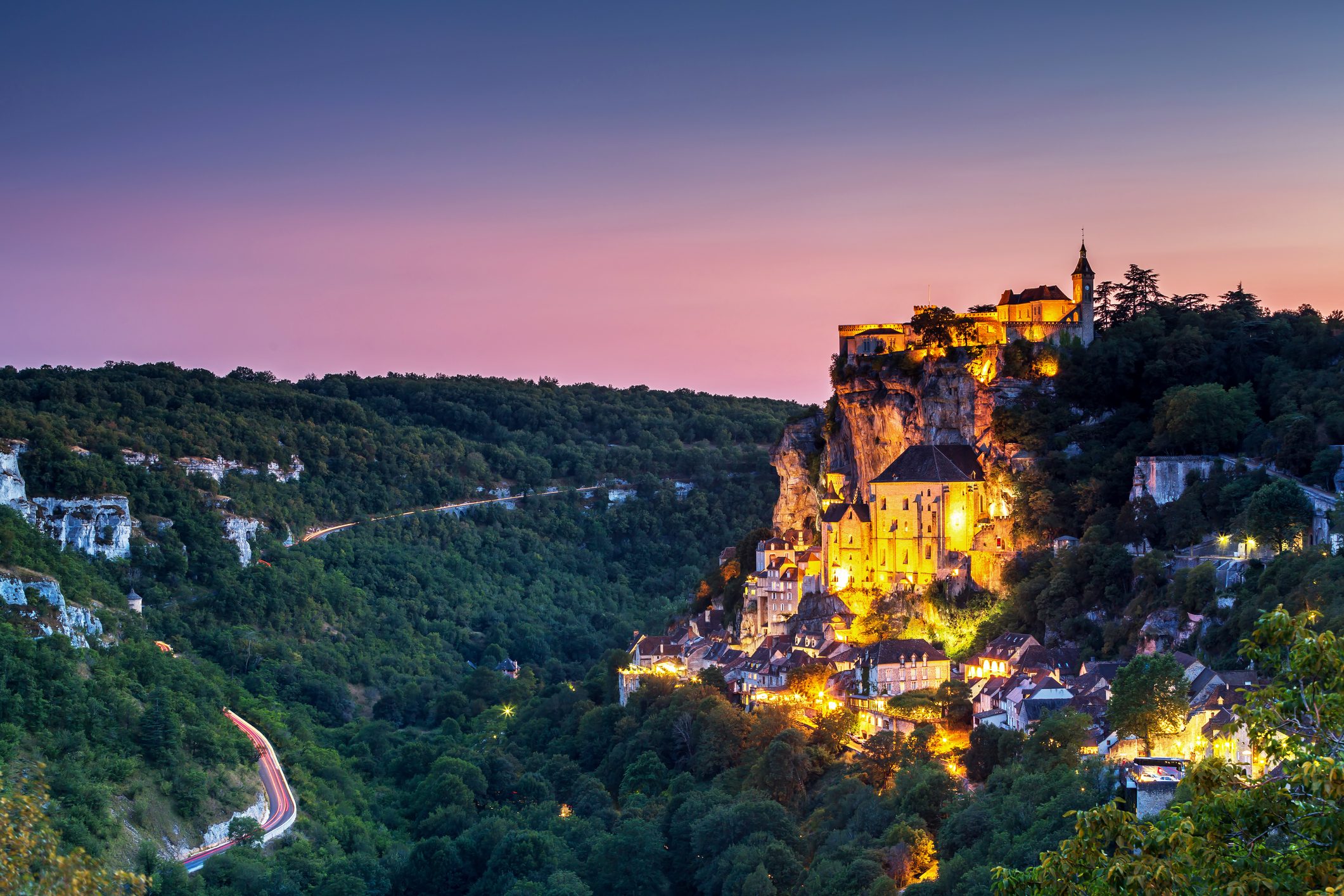 Rocamadur at colorful sunset - famous historic city in southwest France