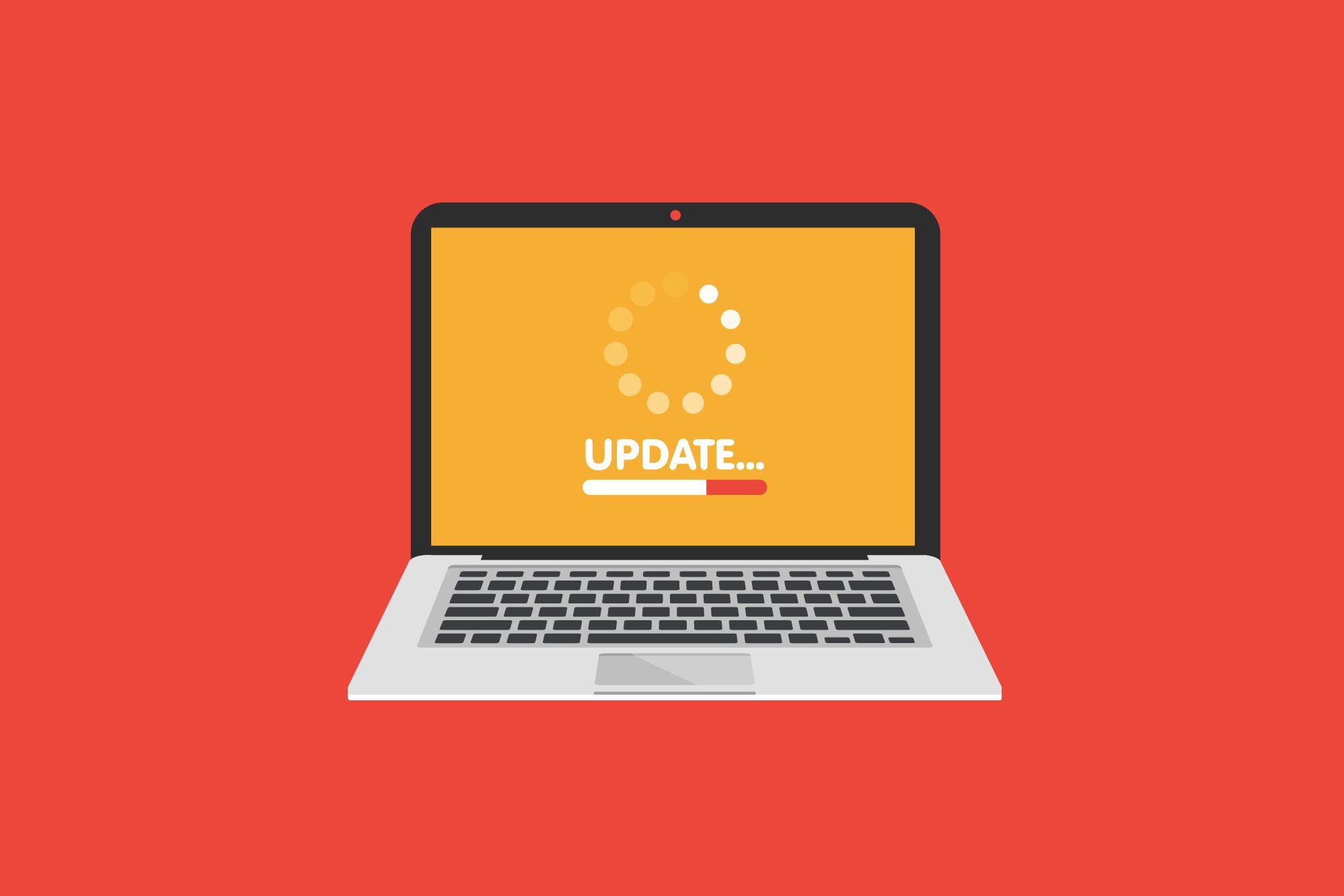 illustration of an open laptop with an updating screen