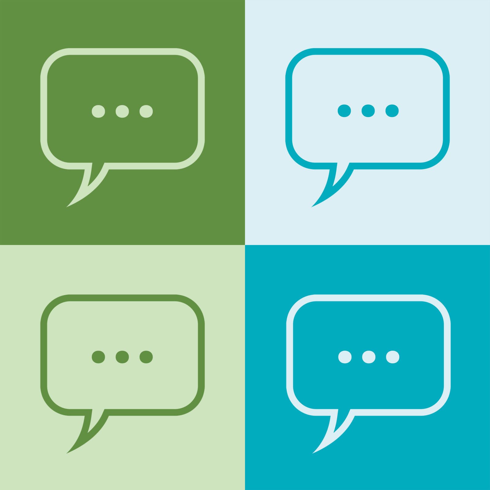 four speech bubbles on multicolor background