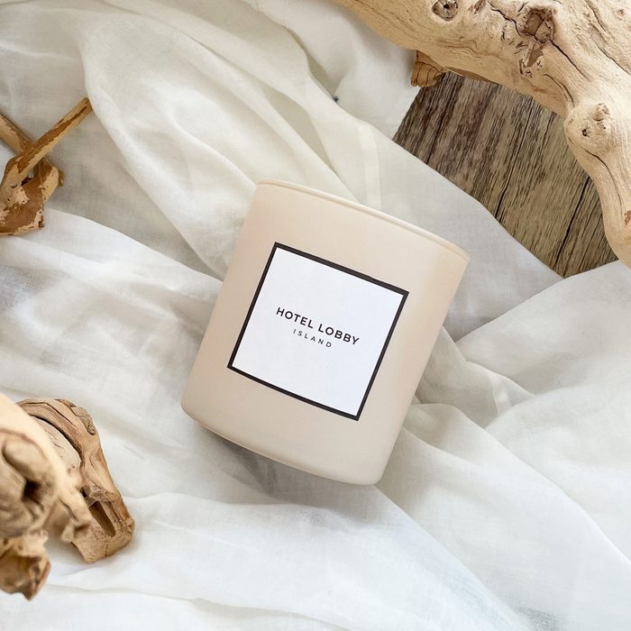 A candle labeled 