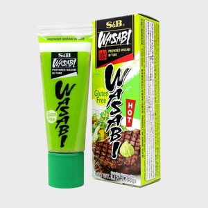 Green wasabi tube and box displaying branding, labeled 
