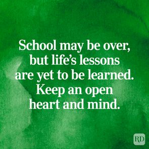 Text displays an inspirational message on a textured green background, emphasizing continuous learning and openness.