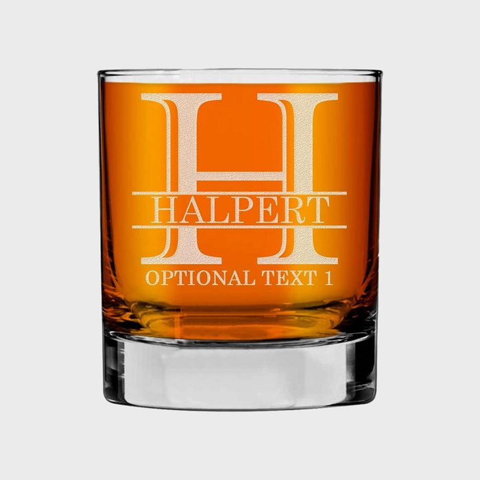 Glass displays engraved text 