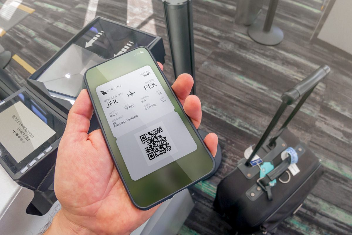 digital boarding pass on a phone screen