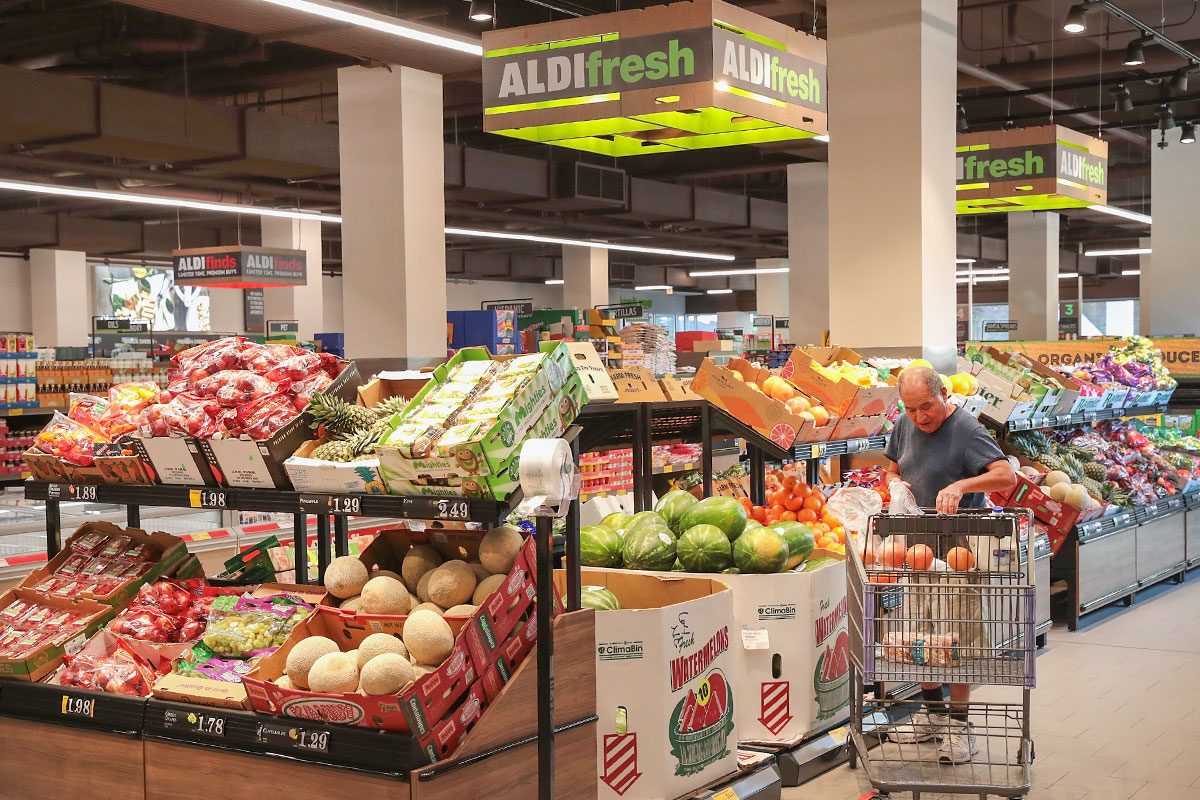 Customers shop at an Aldi grocery store