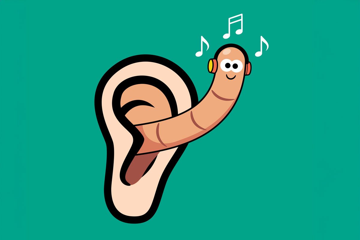 An Illustration Of Ear Worm Wearing A Headphone